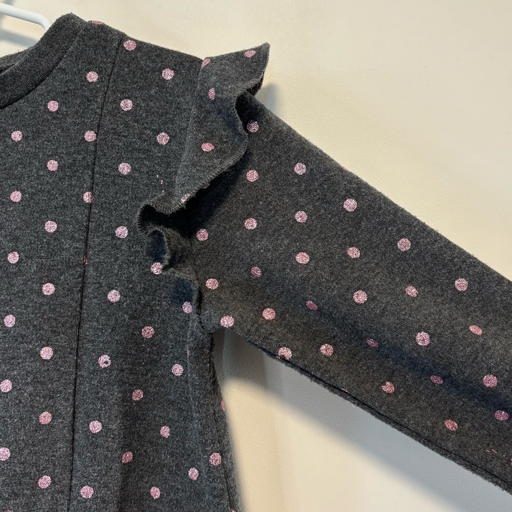 Mayoral Glitter Pink Polka Dot Long-Sleeve Gray Knee Length Dress Girl 6 - Picture 5 of 8